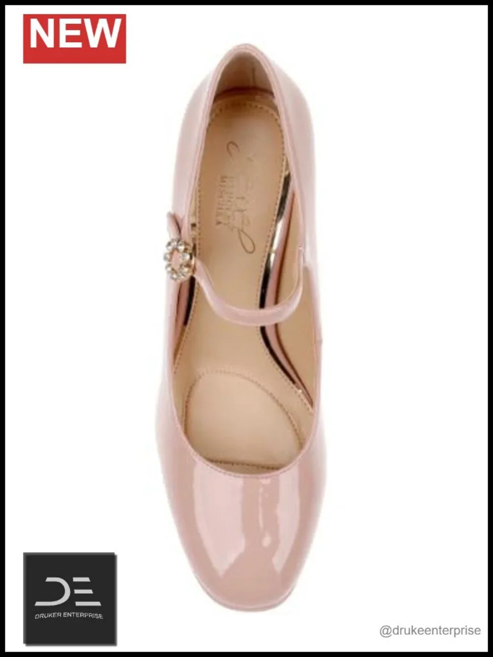 Mary Jane Platform Pumps Patent Leather Block Heel Rhinestone